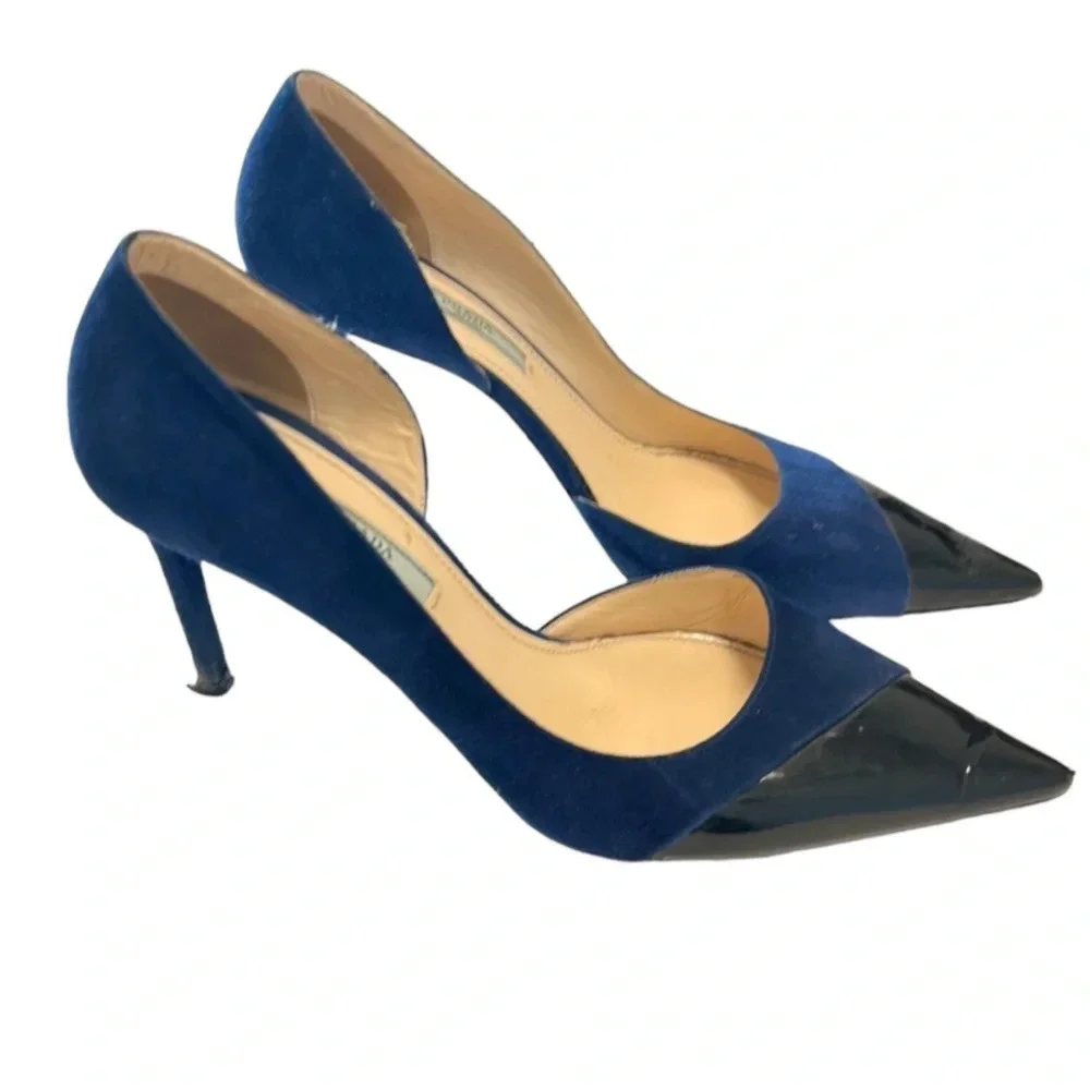 Prada navy and black d'orsay heels